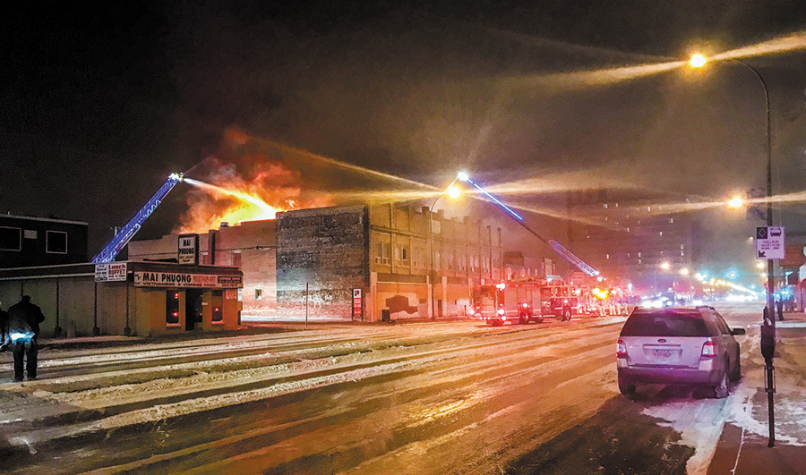 Travellers Building burning
